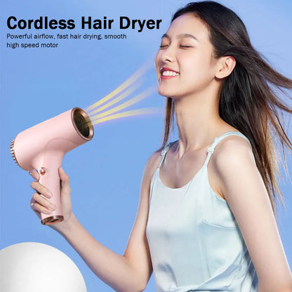 Rechargeable Cordless Hair Dryer with 2600mAh Battery, 500W Power, and Multiple Plug Options (US/EU/UK), Designed for Portable and Convenient Hair Drying Anywhere