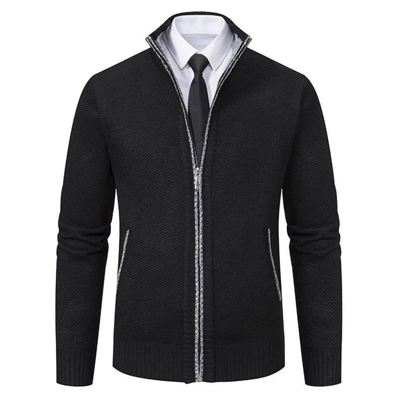 Men's Full-Zip Cardigan with Textured Knit Design, Stand Collar, and Ribbed Cuffs and Hem for a Stylish and Comfortable Fit, Perfect for Business Casual and Formal Wear