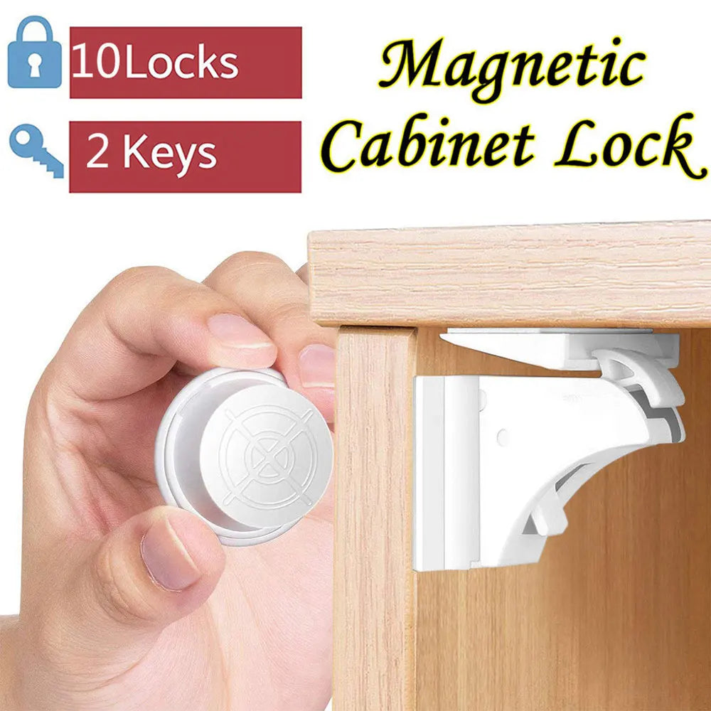 Magnetic Cabinet Locks with Keys - Child Safety Lock System for Drawers and Cabinets, Easy Installation, Secure and Invisible Design, 12 Locks and 3 Keys Set for Baby Proofing