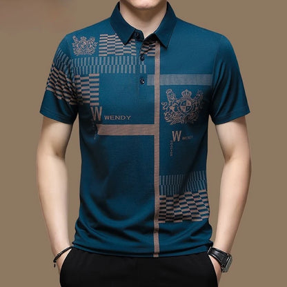 Men's Modern Graphic Pattern Polo Shirt with Button Collar and Short Sleeves