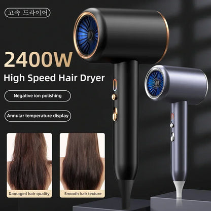 2400W High-Speed Hair Dryer with Negative Ion Polishing and Annular Temperature Display, Designed for Enhancing Hair Smoothness and Reducing Damage