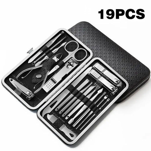 19-Piece Professional Manicure and Pedicure Set with Stainless Steel Tools, Portable Case for Complete Nail and Personal Care