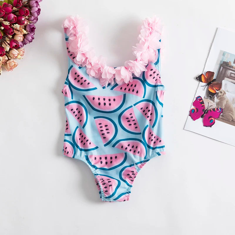 Cute and Stylish Baby Girl Swimsuits with Fun Fruity and Ice Cream Prints - Adorable Ruffle and Bow Detailing for Summer Beach and Pool Wear - Comfortable and Quick-Drying Fabric