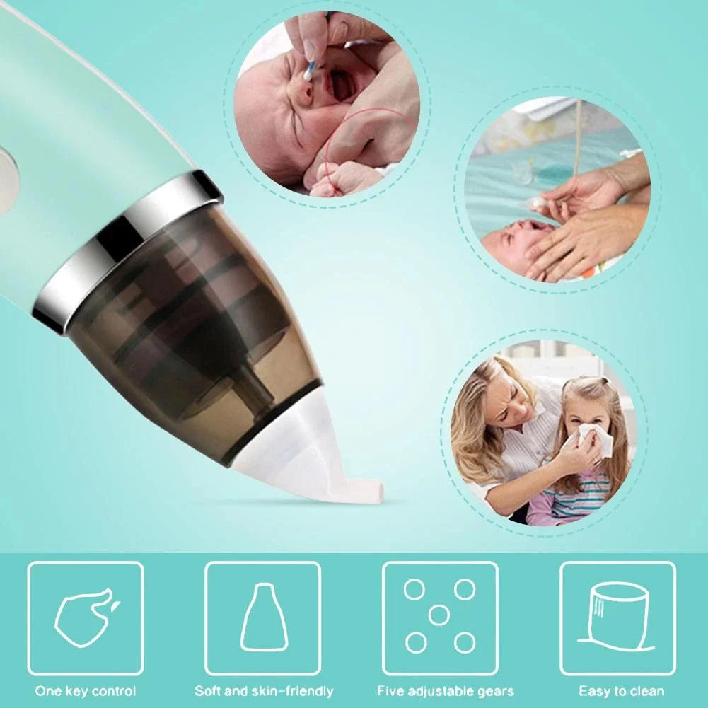 Electric Baby Nasal Aspirator with Adjustable Suction Levels, Rechargeable Design, and Soft Silicone Tips for Gentle and Effective Mucus Removal, Suitable for Infants and Toddlers