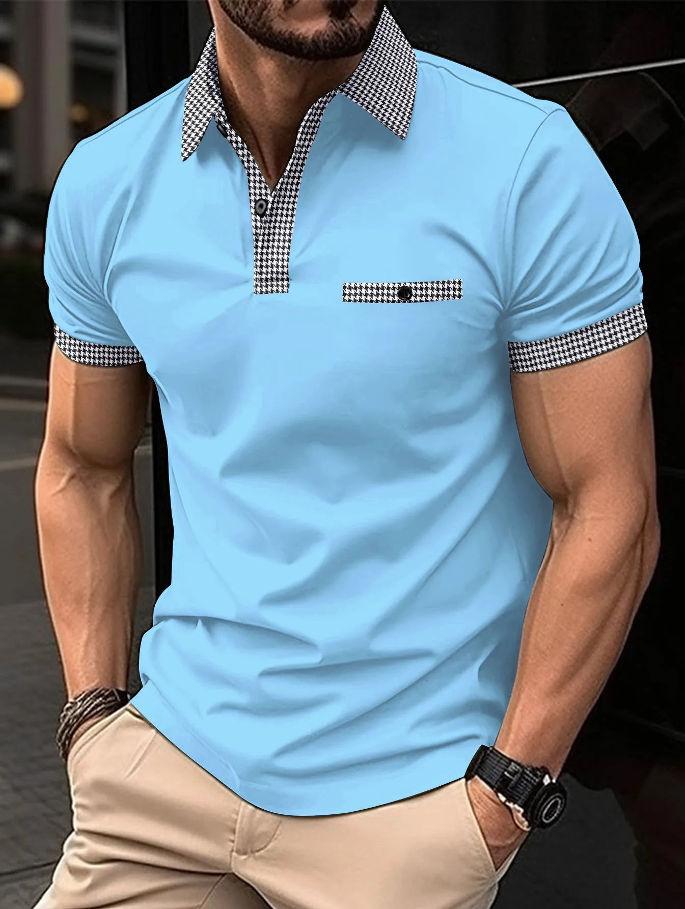 Men's Tactical Short Sleeve Polo Shirt with Shoulder Pocket and Chest Zipper Detail