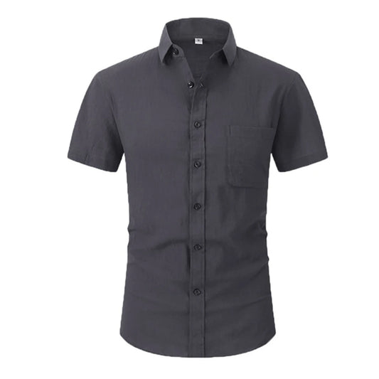 The product title could be:

"Men's Short-Sleeve Button-Up Shirt with Chest Pocket and Classic Collar"