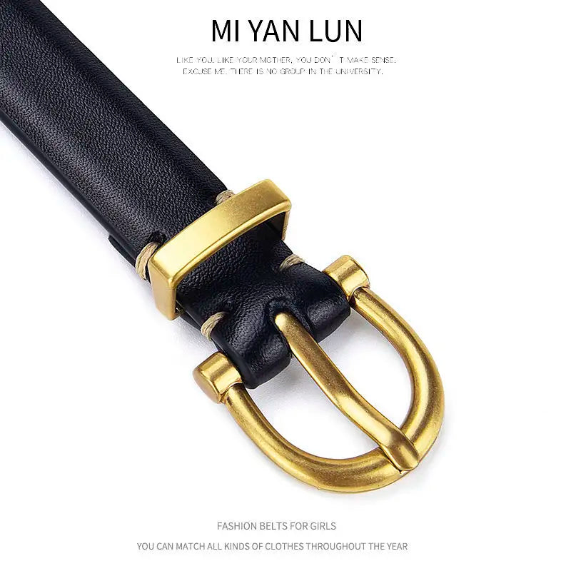 Slim Fashion Belt for Women with Elegant Gold Buckle, Perfect for Pairing with Jeans, Dresses, and Skirts