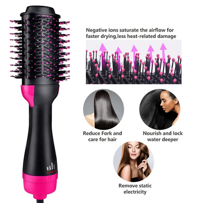 Multi-Functional Hot Air Brush for Volumizing, Straightening, and Curling with Adjustable Heat Settings and Ergonomic Design