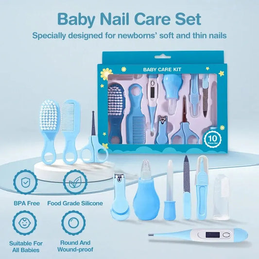 Comprehensive Baby Nail Care Set with 10 Essential Grooming Tools for Newborns and Infants, Including Safety Clippers, Scissors, Nail File, Soft Brush, and Digital Thermometer, Designed for Delicate Nails and Gentle Care