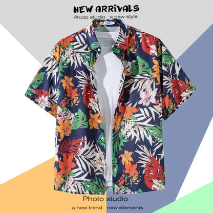 Men's Short-Sleeve Hawaiian Shirt Collection with Vibrant Floral and Tropical Prints, Ideal for Summer Casual Wear