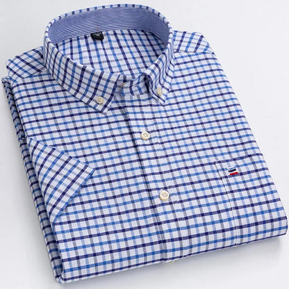 Classic Plaid Button-Down Men's Dress Shirts with Long Sleeves and Tailored Fit