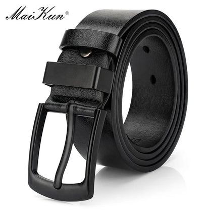 Men's Genuine Leather Belt with Matte Finish Metal Pin Buckle for Formal and Casual Attire