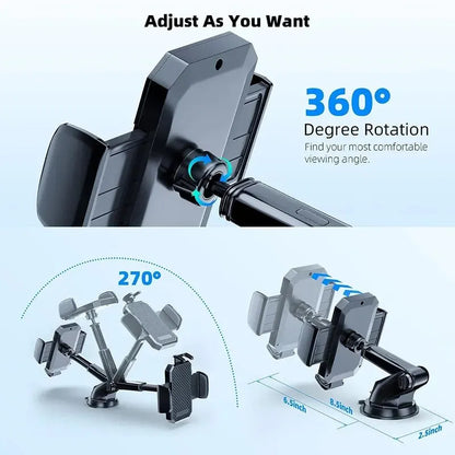 Upgraded Universal Car Phone Mount with Adjustable Arm and Strong Suction Cup for Secure Dashboard or Windshield Installation