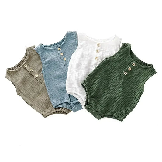 Pack of Sleeveless Buttoned Cotton Rompers for Babies in Various Earth Tones