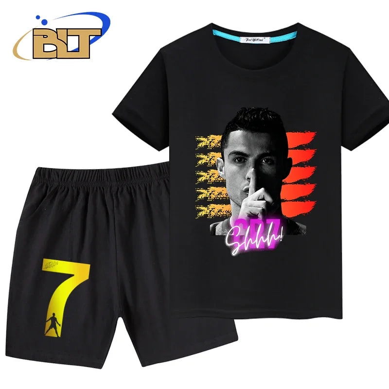 Stylish Soccer Star T-Shirt and Shorts Set for Kids – Perfect for Young Football Fans