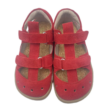 Stylish Kids' Suede Sandals with Triple Velcro Straps, Breathable Design, and Cushioned Cork Footbed for All-Day Comfort and Support