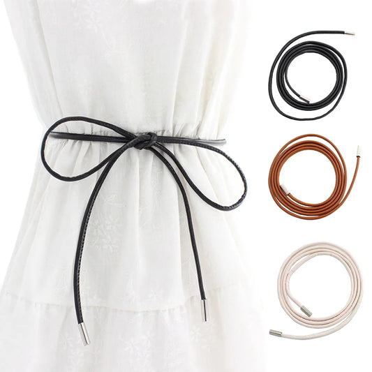 **"Elegant Slim Adjustable Waist Belt for Dresses and Tunics with Metallic Tips"**