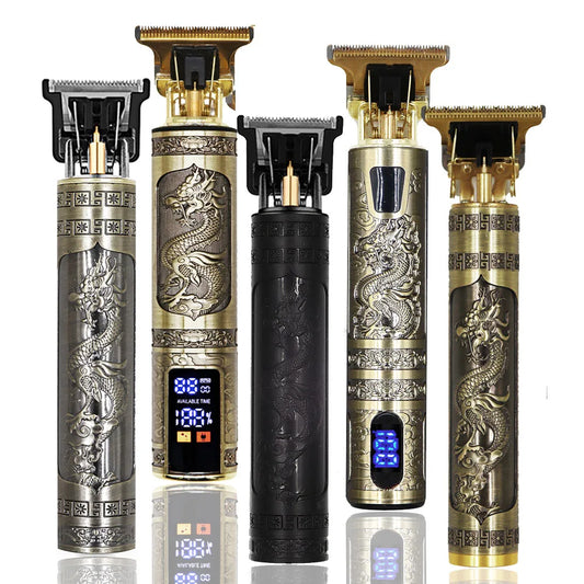 Luxury Hair Trimmer Collection with Intricately Engraved Metal Body, LED Display, and Precision Blades for Professional-Quality Haircuts and Styling