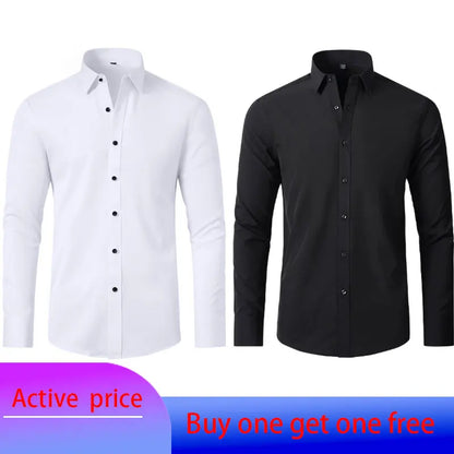 Men's Long Sleeve Stretchable Dress Shirt with Button-Down Front and Slim Fit Design for Formal and Casual Occasions