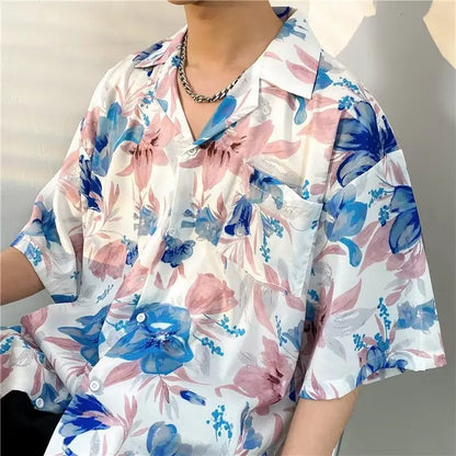 Men's short sleeve Hawaiian shirt with vibrant floral print, relaxed fit, and button-down design for a stylish and breezy summer look