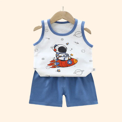 Toddler Summer Tank Top and Shorts Set with London and Cute Bear Designs, Perfect for Casual Wear