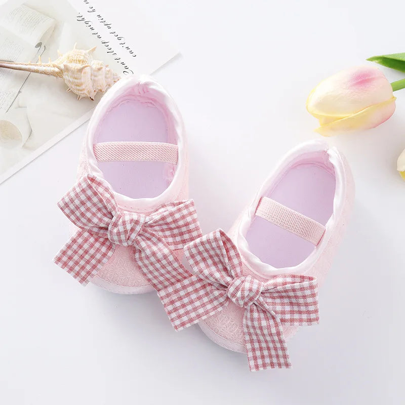 Soft Baby Mary Jane Flats with Large Bow Detail and Elastic Strap for Secure Fit