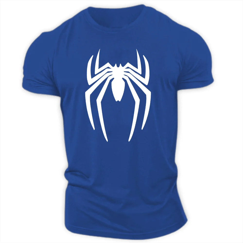 Men's Sports T-Shirt with Bold Spider Symbol Design and Short Sleeves