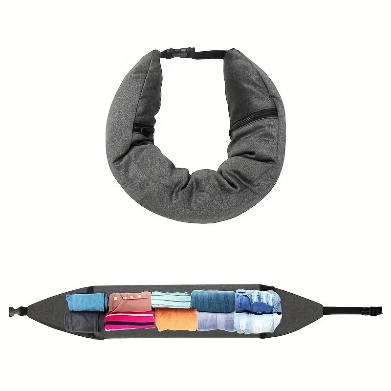 Travel Neck Pillow with Hidden Compartment for Secure Packing, Multipurpose Scarf with Zippered Storage for Essentials