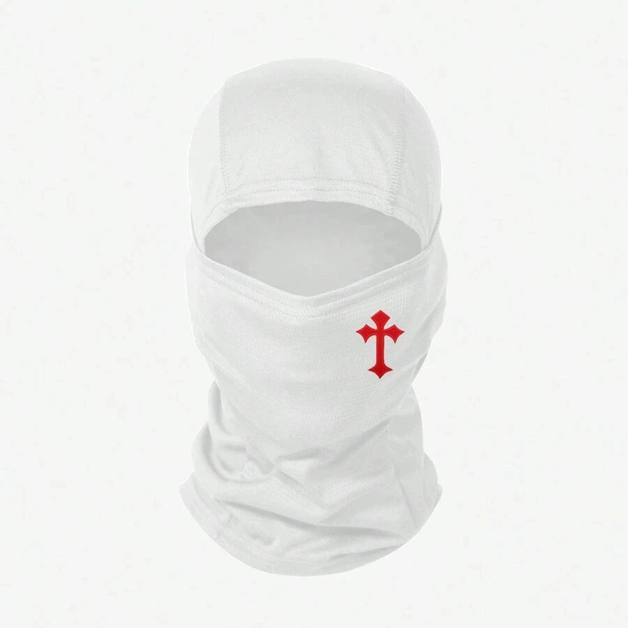 Breathable Full-Face Balaclava with Embroidered Cross Detail for Outdoor Sports and Tactical Use