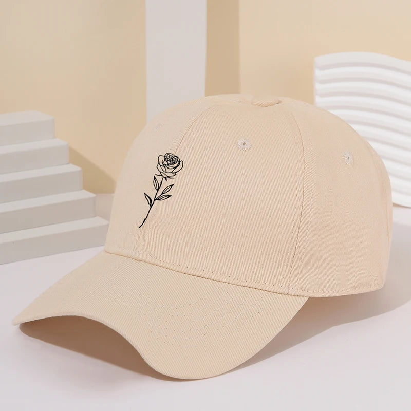 Minimalist Embroidered Rose Baseball Cap with Curved Brim and Adjustable Strap