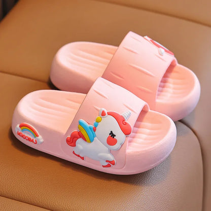 Adorable Unicorn-Themed Children's Slide Sandals with Rainbow Accents