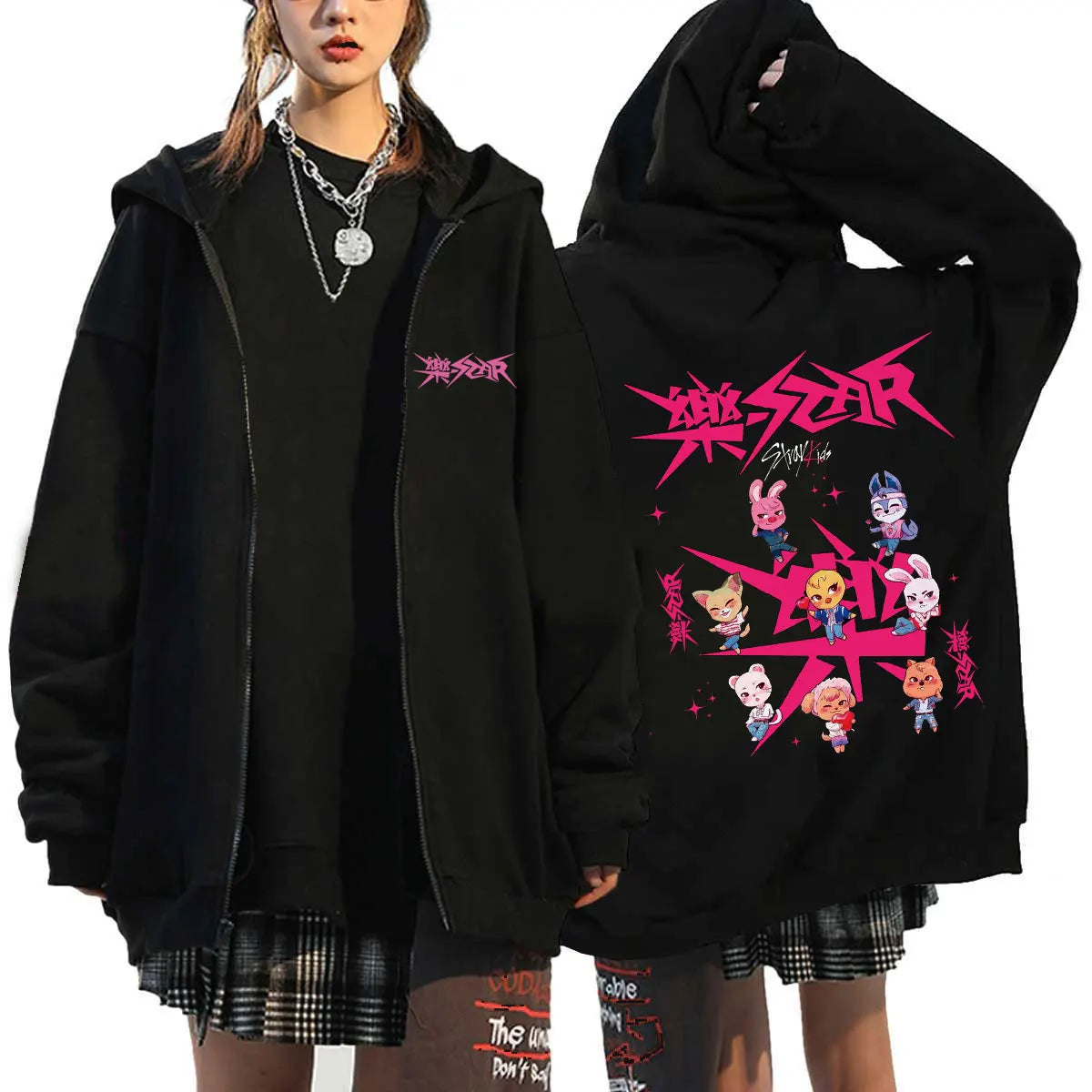 Unisex Streetwear Graphic Hoodie with Bold Arm and Back Designs, Full-Zip Closure, and Oversized Fit for a Trendy Look