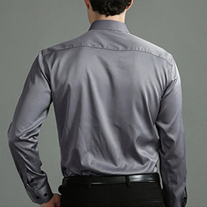 Men's Long Sleeve Stretchable Dress Shirt with Button-Down Front and Slim Fit Design for Formal and Casual Occasions