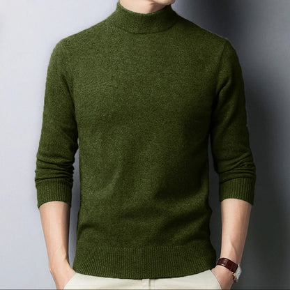 Men's Slim-Fit Turtleneck Sweater with Soft Wool Blend and Ribbed Cuffs