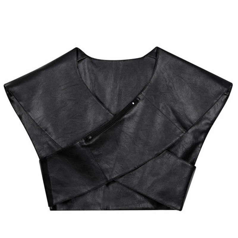 Men's Avant-Garde Faux Leather Crossbody Vest with Asymmetrical Design and Wide Shoulder Straps for Urban Streetwear Fashion