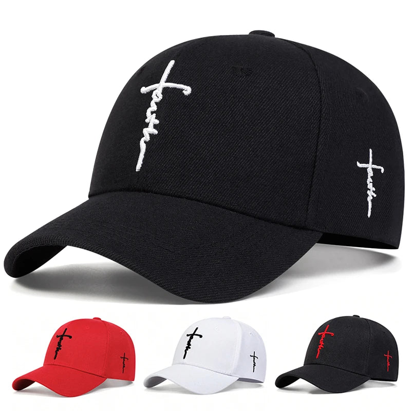 Embroidered Faith Baseball Cap with Adjustable Strap, Featuring a Stylish Cross Design for Casual and Inspirational Wear