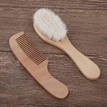 Premium Baby Hairbrush and Comb Set - Gentle Wooden Brush for Newborns and Infants - Natural Bristle Brush and Fine Tooth Comb - Perfect for Delicate Baby Scalp and Hair Care