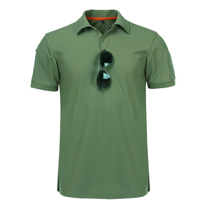 Men's Tactical Polo Shirt with Sleeve Pockets, Sunglasses Holder, and Breathable Fabric Design