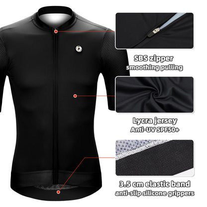 Men's Short Sleeve Cycling Jersey with Full-Zip Closure, Breathable Mesh Fabric, and Moisture-Wicking Properties