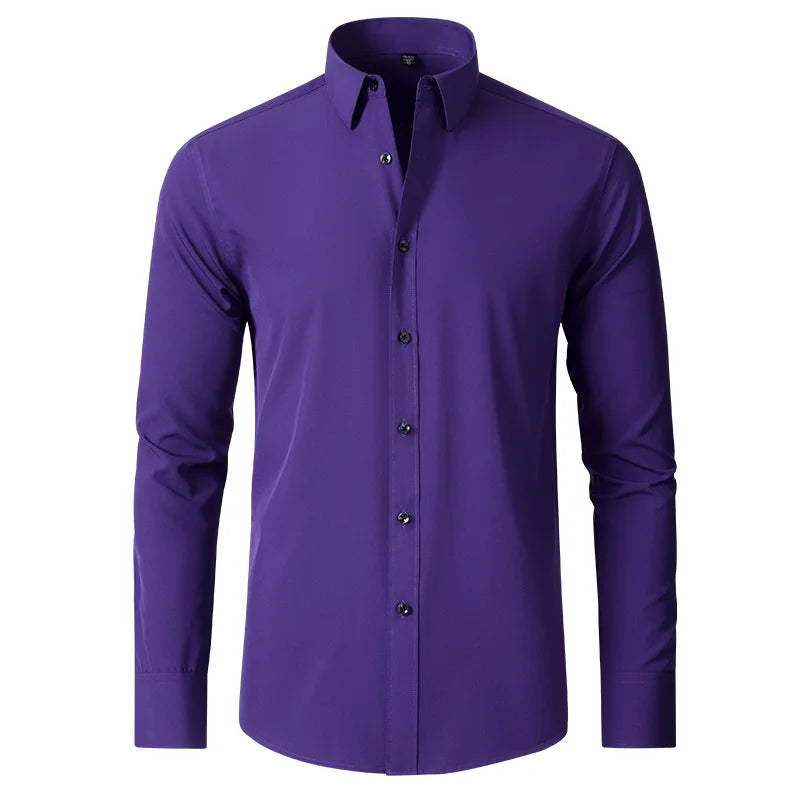 Men's Long Sleeve Stretchable Dress Shirt with Button-Down Front and Slim Fit Design for Formal and Casual Occasions