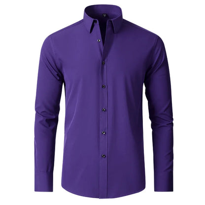 Men's Long Sleeve Stretchable Dress Shirt with Button-Down Front and Slim Fit Design for Formal and Casual Occasions