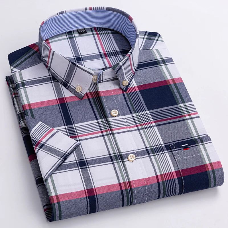 Classic Plaid Button-Down Men's Dress Shirts with Long Sleeves and Tailored Fit