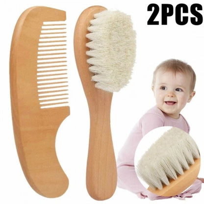 Premium Baby Hairbrush and Comb Set - Gentle Wooden Brush for Newborns and Infants - Natural Bristle Brush and Fine Tooth Comb - Perfect for Delicate Baby Scalp and Hair Care