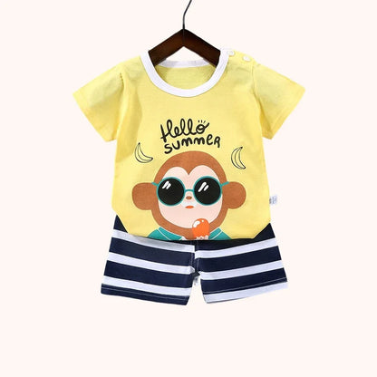 Adorable Toddler Summer Outfits with Fun Cartoon Prints, Perfect for Playtime and Casual Wear.