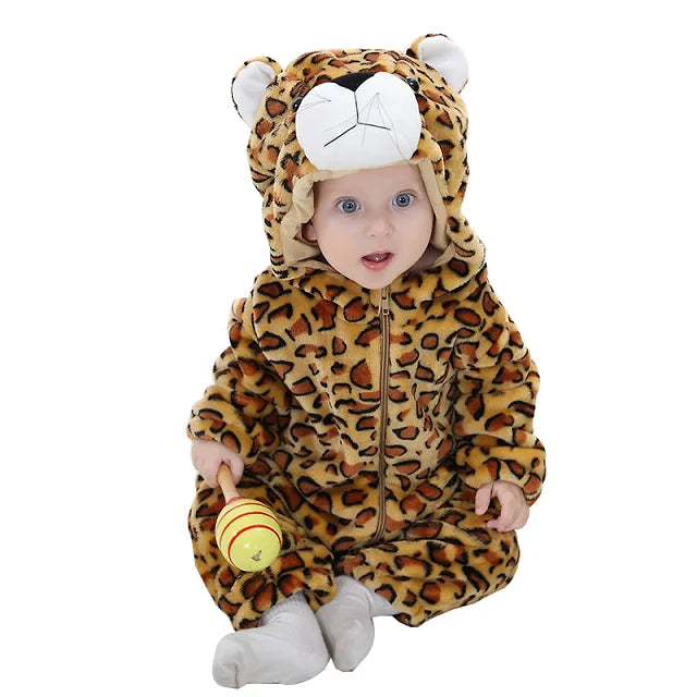 Adorable Animal Themed Fleece Onesies with Hood for Babies and Toddlers