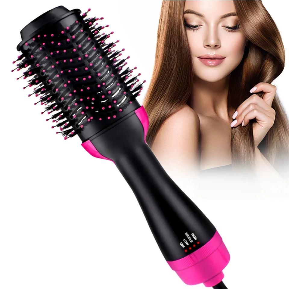 Multi-Functional Hot Air Brush for Volumizing, Straightening, and Curling with Adjustable Heat Settings and Ergonomic Design