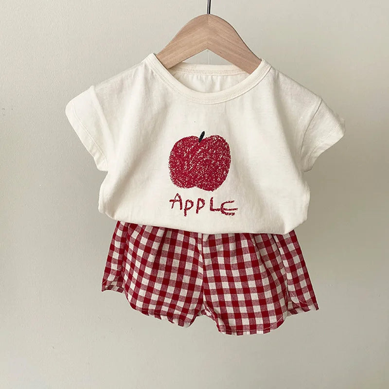 Adorable Toddler Fruit-Themed T-Shirt and Gingham Shorts Set for Summer Fun