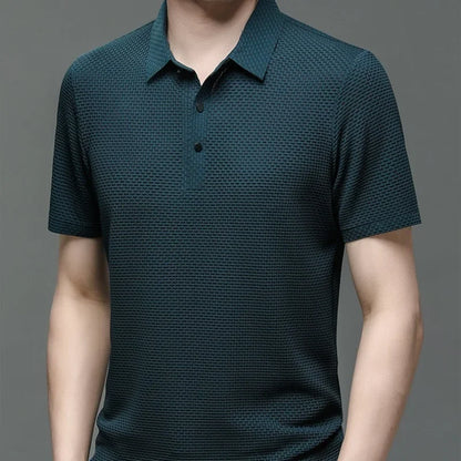 Men's Textured Knit Polo Shirt with Button Placket and Soft Woven Fabric for Comfortable and Stylish Casual Wear