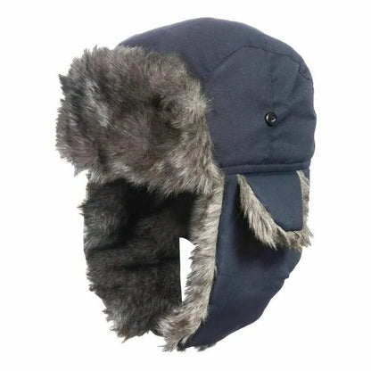 Winter Faux Fur Trapper Hat with Ear Flaps and Adjustable Strap for Ultimate Warmth and Wind Protection