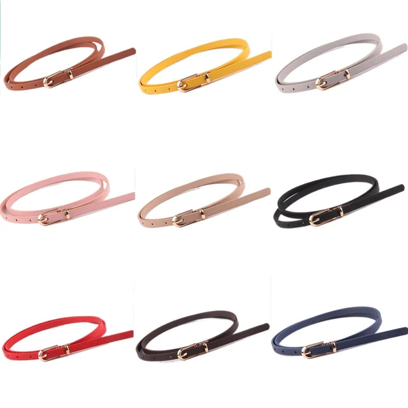 Slim Faux Leather Belt with Gold-Tone Buckle for Women’s Dresses, Skirts, and Casual Wear